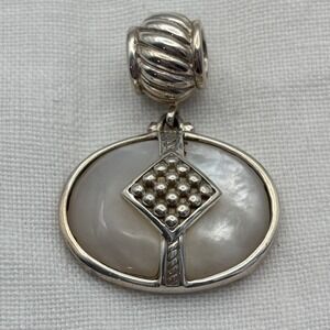 Sterling Silver Mother of Pearl Abalone Pendant 1.5" QVC Marked 925A